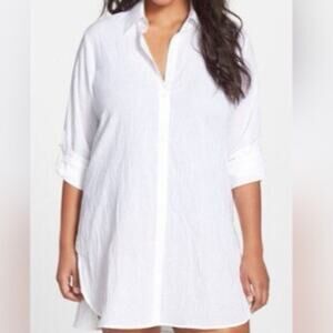 Tommy Bahama Women’s White Medium Button Up Tunic Top Oversized Beach